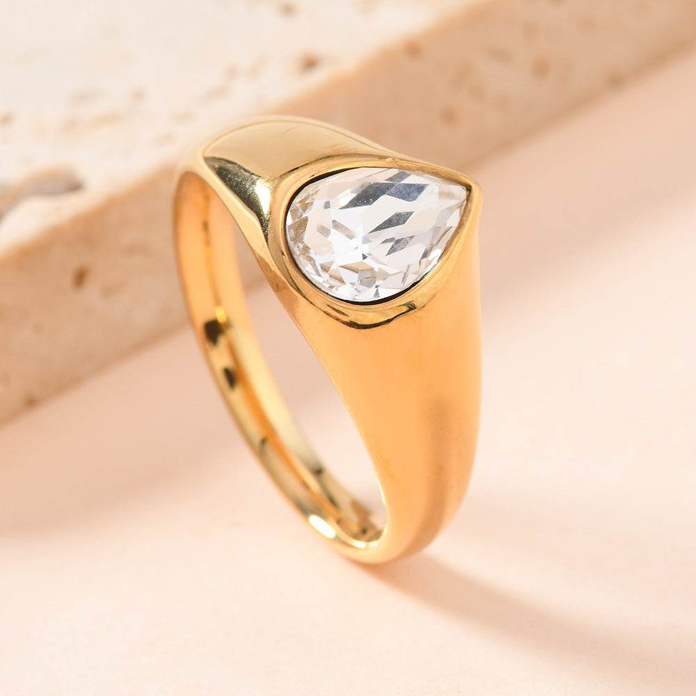 Colorful Rhinestone Rings Fashion Personality Teardrop-shaped Ring For Women Jewelry - Velora