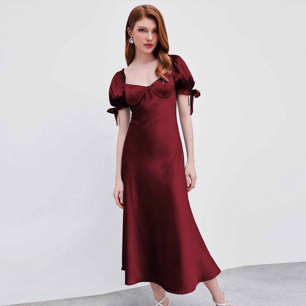 European And American Waist Fishtail Skirt Party Party Satin Satin Red Dress - Velora