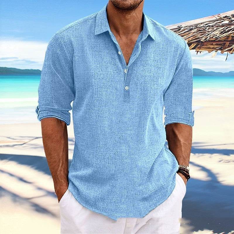 Men's Hemp Long Sleeve Loose-Fit Solid Color Shirt Plus Size Cotton Hemp Shirt Sweatshirt For Men Casual Everyday Wear - Velora