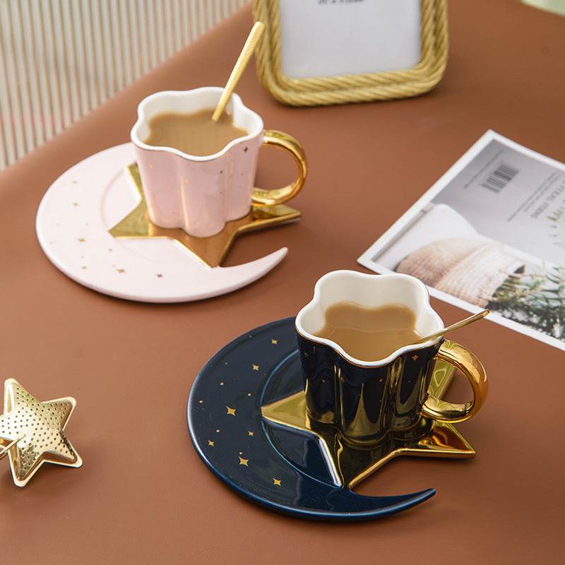 Creative Ceramic Cup With Star And Moon Saucer - Velora