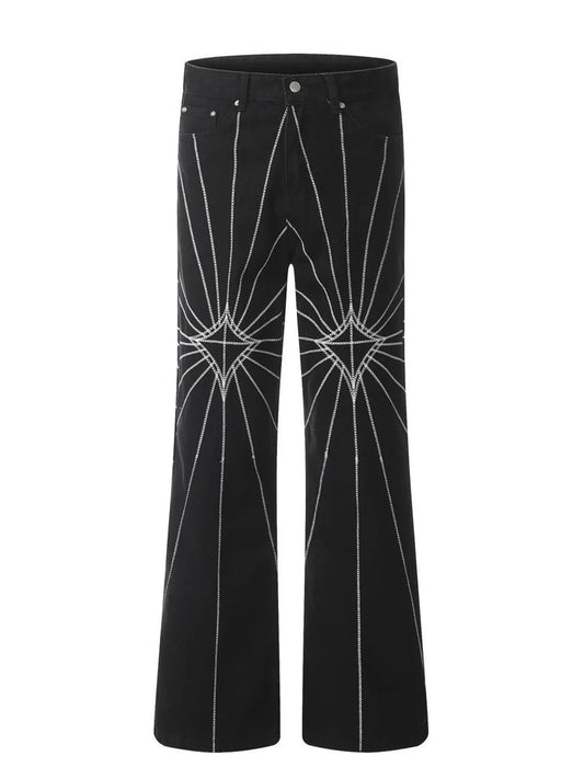 Men's Spider Web Embroidered Flared Jeans - Velora