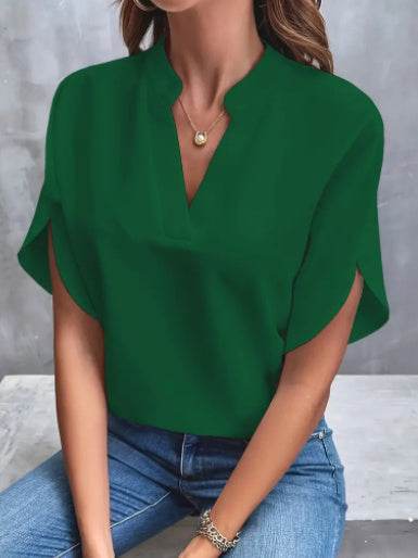 Summer Short-sleeved Chiffon Shirt New V-neck Shirt Women's Casual Versatile Clothing - Velora