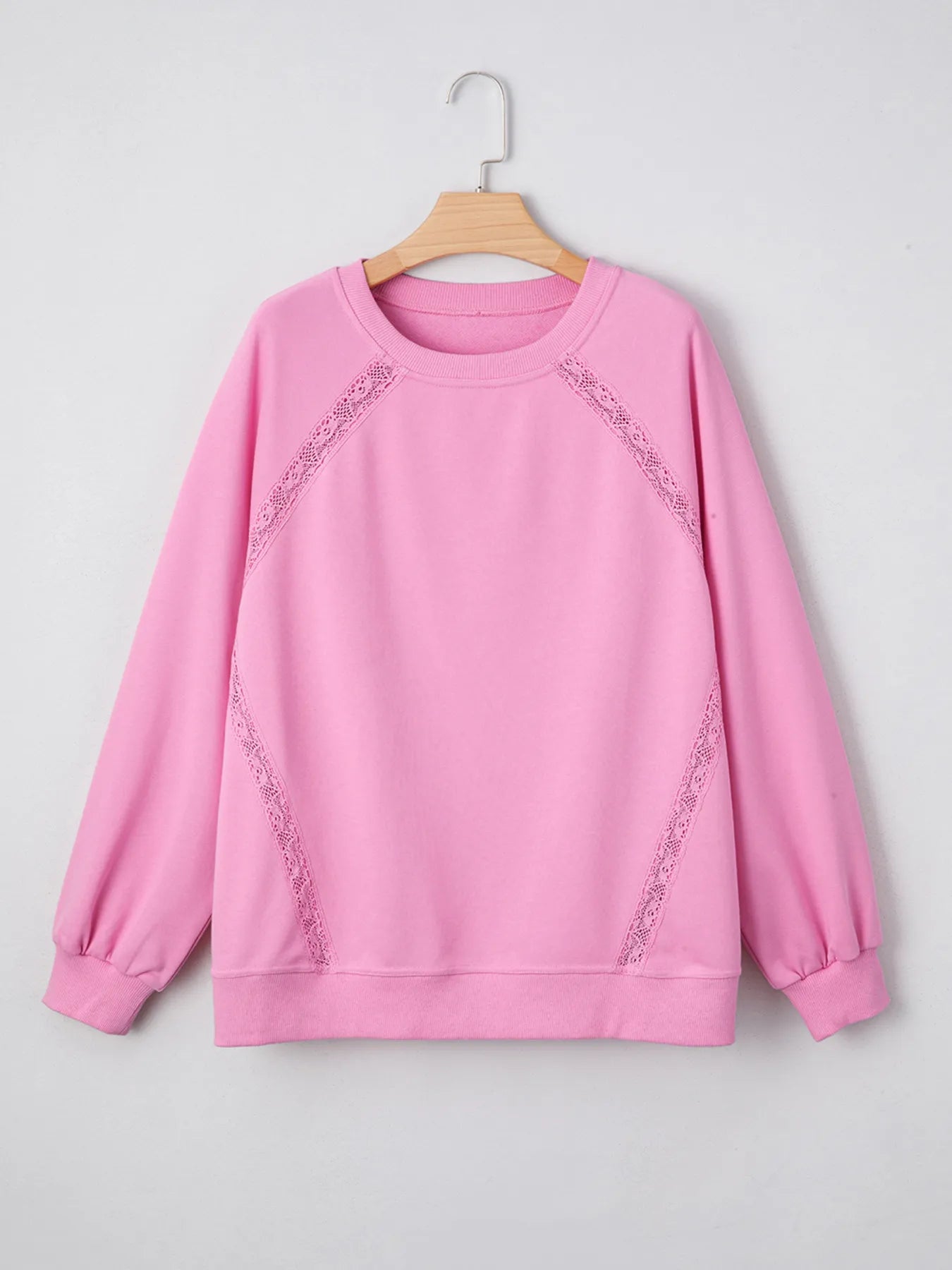 Lace Patched Raglan Sleeve Loose Fit Sweatshirt - Velora