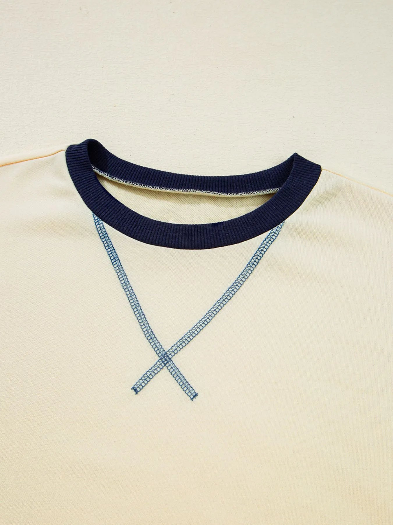 Striped Patchwork Long Sleeve Round Neck Two-in-one Top - Velora