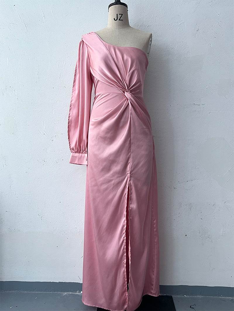 Women's One-shoulder Split Dress Ins Fashion Long-sleeved Slim Long Dresses Party Evening Clothing - Velora