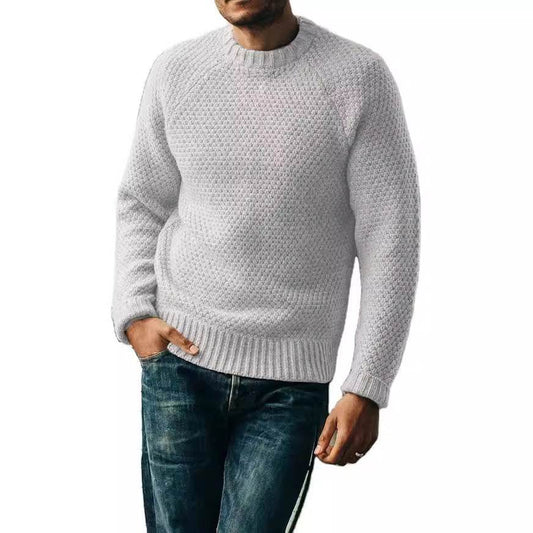 Men's Pullover Sweater Winter Casual Solid Color Round Neck Knitted Top Clothing - Velora