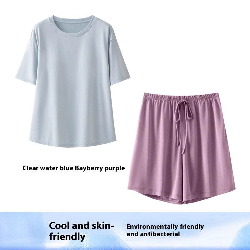 Women's Home Bamboo Fiber Slit T-shirt Shorts Pajama Set - Velora