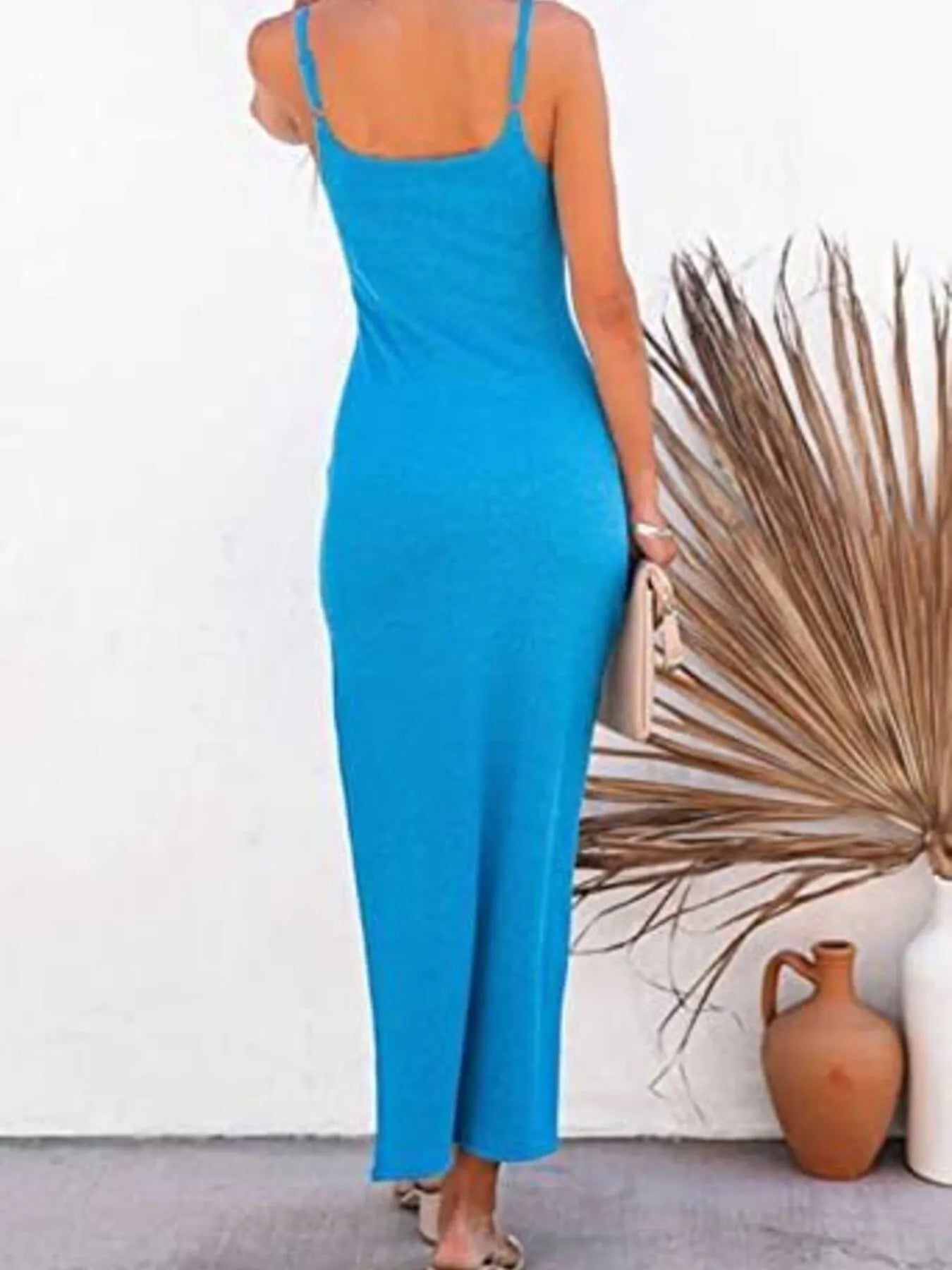 Ribbed Tank Midi Dress with Side Slit - Velora
