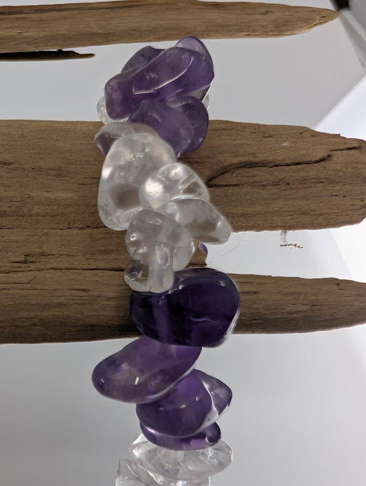 Amethyst & Clear Quartz Chip Bracelet