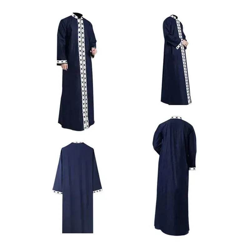 Fashionable and Elegant Arab Long Sleeved Solid Color Casual Robe Moroccan Men's Jalabiya