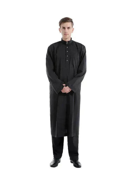Fashionable and Elegant Arab Two-piece Solid Color Men's Robe Moroccan Men's Jalabiya