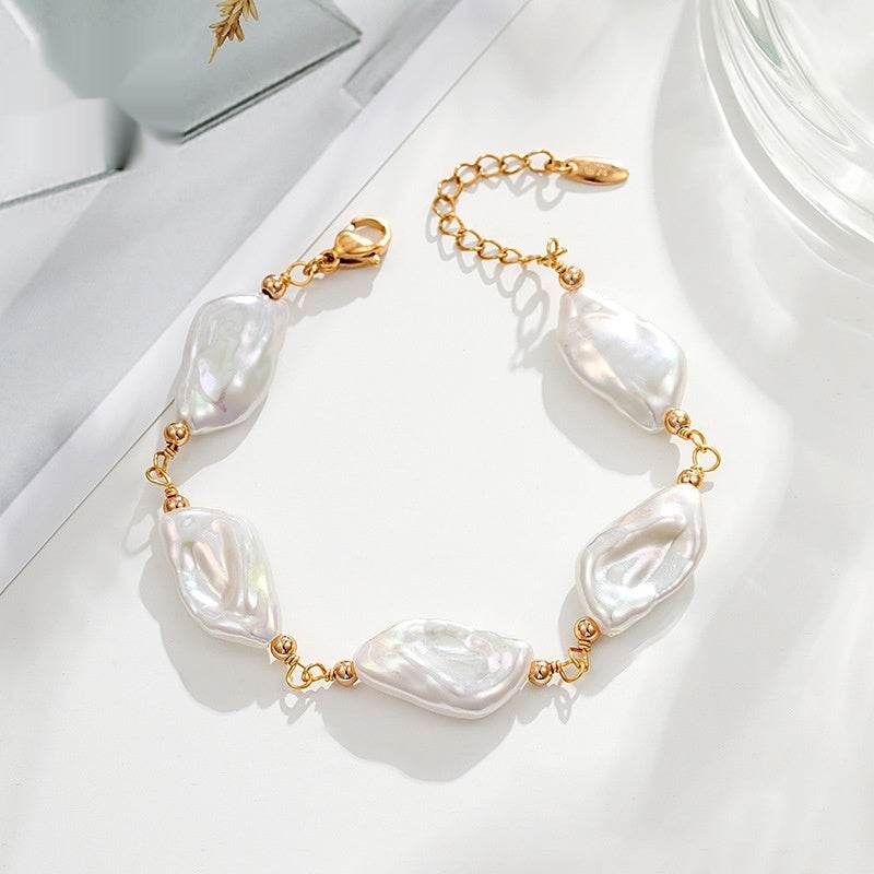 Rhombus Baroque Artificial Pearl Bracelet Female French High Sense Ins - Velora