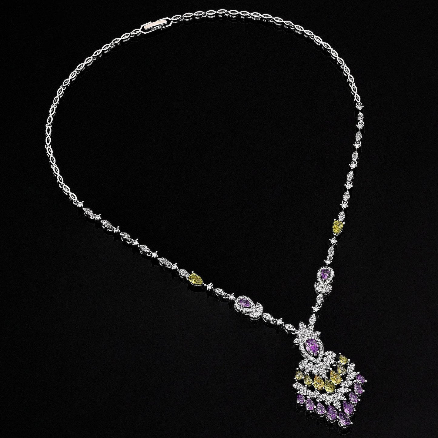 Color Zirconium Necklace Earrings 4-piece Set - Velora
