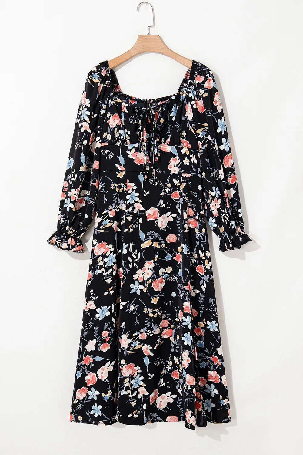 Floral Print Flounce Sleeve Midi Dress - Velora