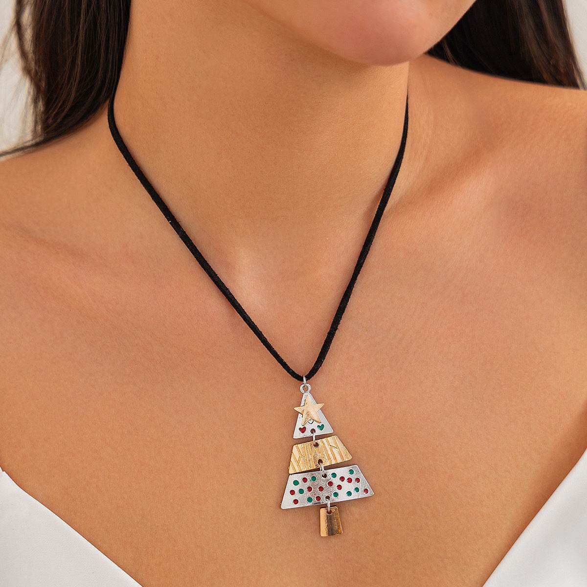Christmas Tree Necklace And Earrings Fashion Pendant Necklace Suit Xmas Tree Earrings And Necklace New Year Jewelry - Velora