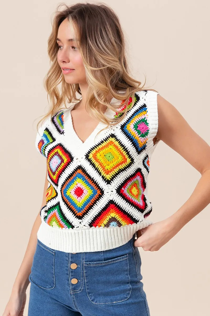 BiBi Diamond Granny Square Sweater Vest - Velora