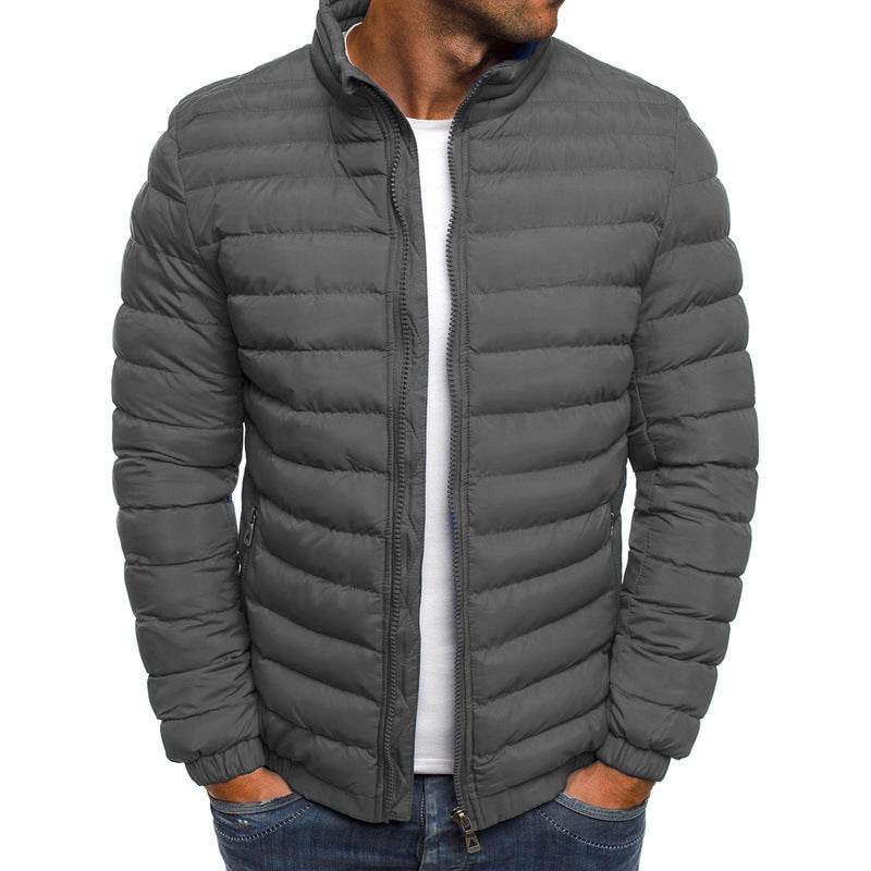 Men Jacket Zipper Solid Color Long Sleeves Pockets Coldproof Autumn Thicken Cotton Padded Overcoat For Outdoor - Velora