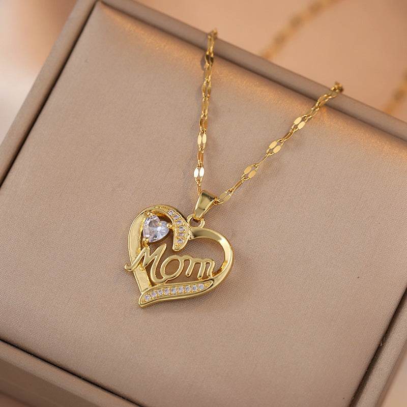 Mother's Day Jewelry High Grade Zircon Heart Flower Pendant Necklace Stainless Steel Trendy Geometric Choker Jewelry Party Gifts For Women Girls - Velora