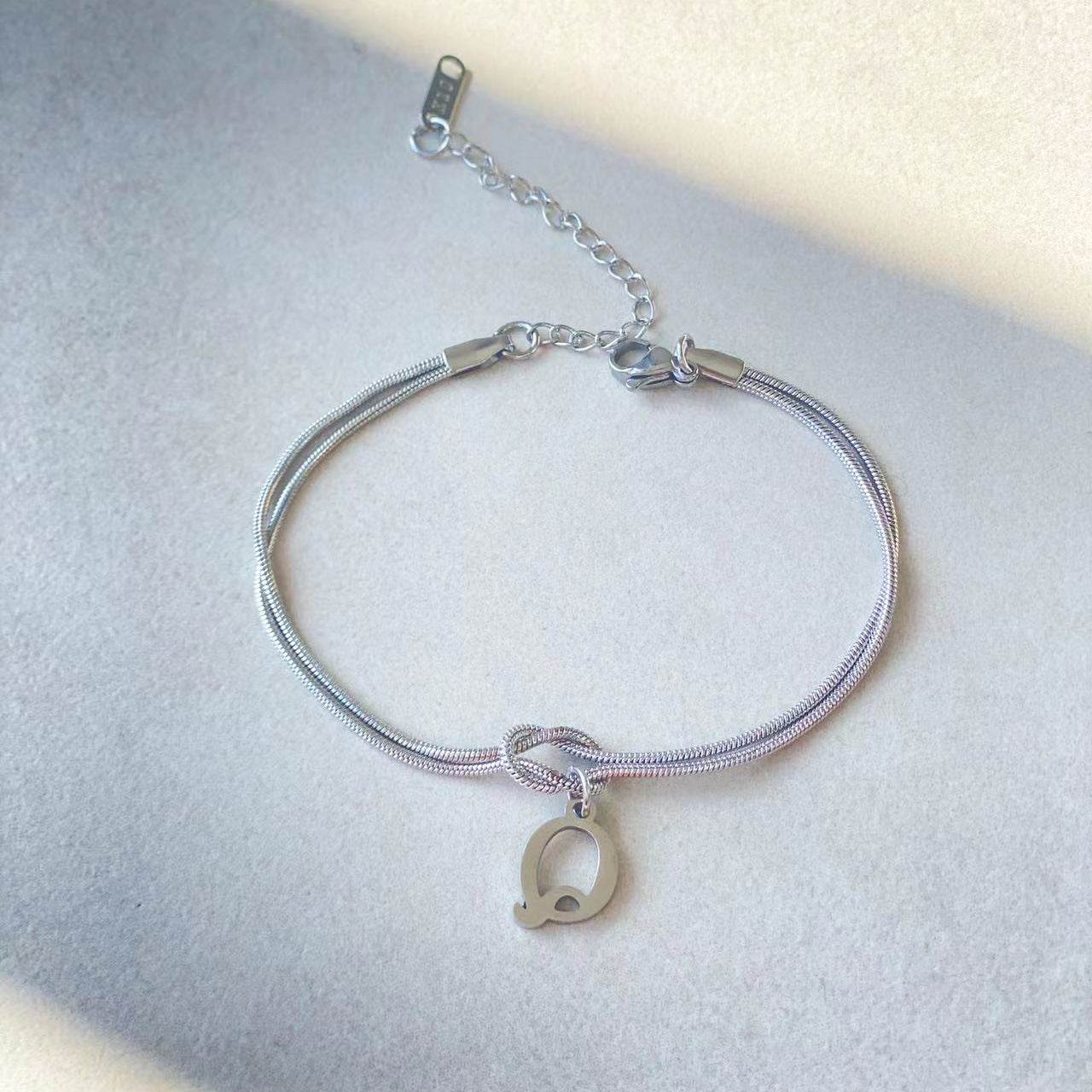 New Letter A-Z Love Knot Bracelets For Women Couple Gold Color Dainty Snake Chain Charm Bracelet Stainless Steel Jewelry Gift Valentine's Day Gifts - Velora