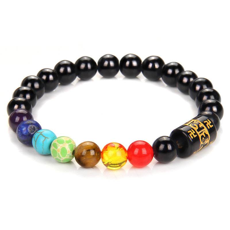 Seven Chakra Yoga Energy Six-Word Proverbs Beaded Bracelet - Velora