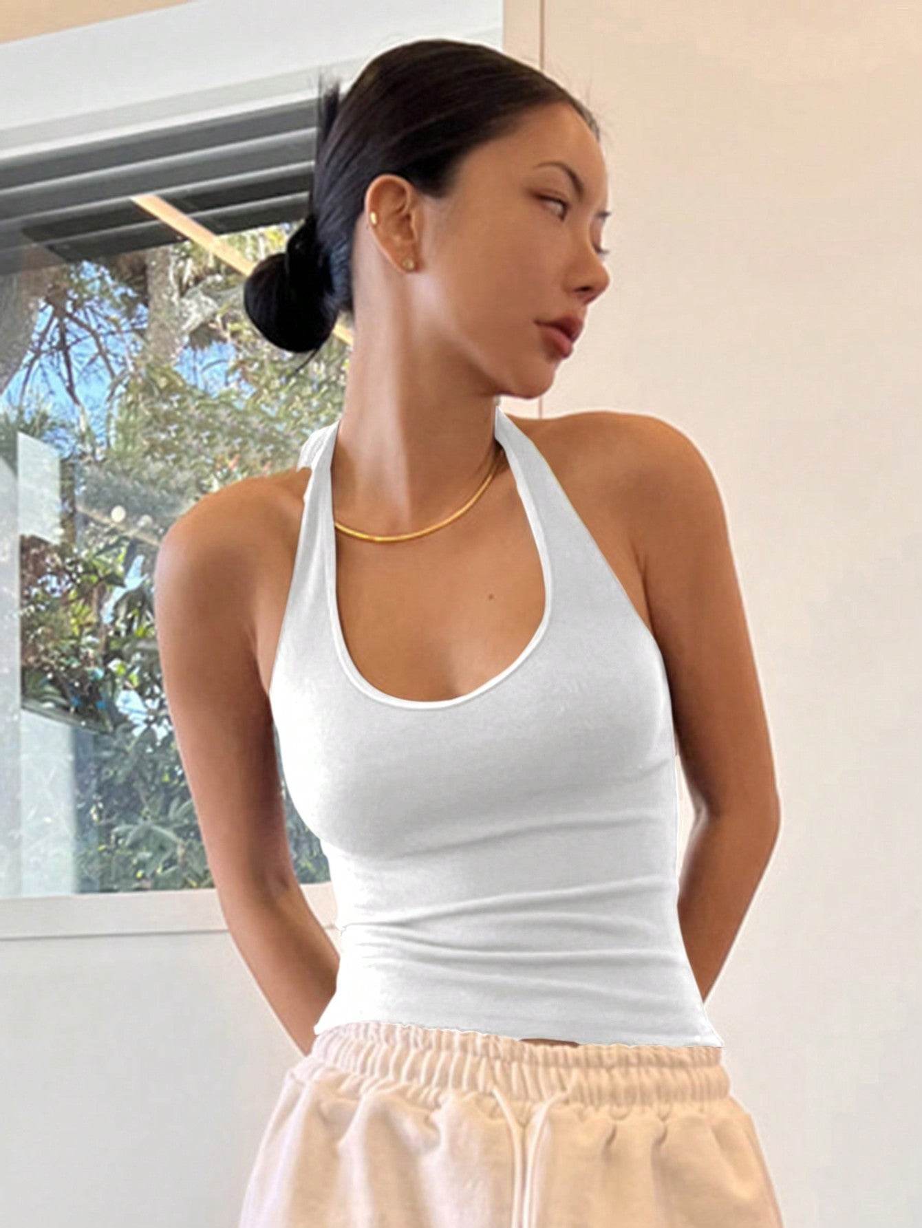 DAZY Solid Backless Halter Top - Velora