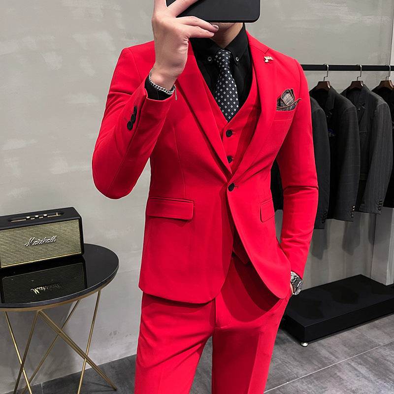 Men's Three-piece Suit Korean Style One Button - Velora