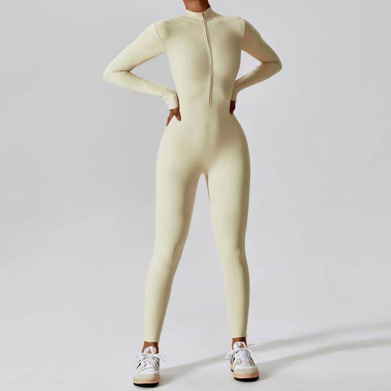 Zipper Long Sleeve Jumpsuit Yoga Fitness Training Pants Tight Hip Seamless Sports Jumpsuit For Women Clothing - Velora