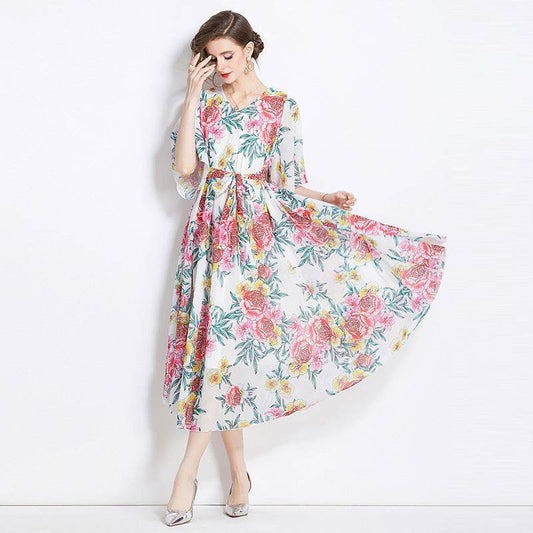 Gentle Elegant Tencel Elegant Drape Printing Dress - Velora