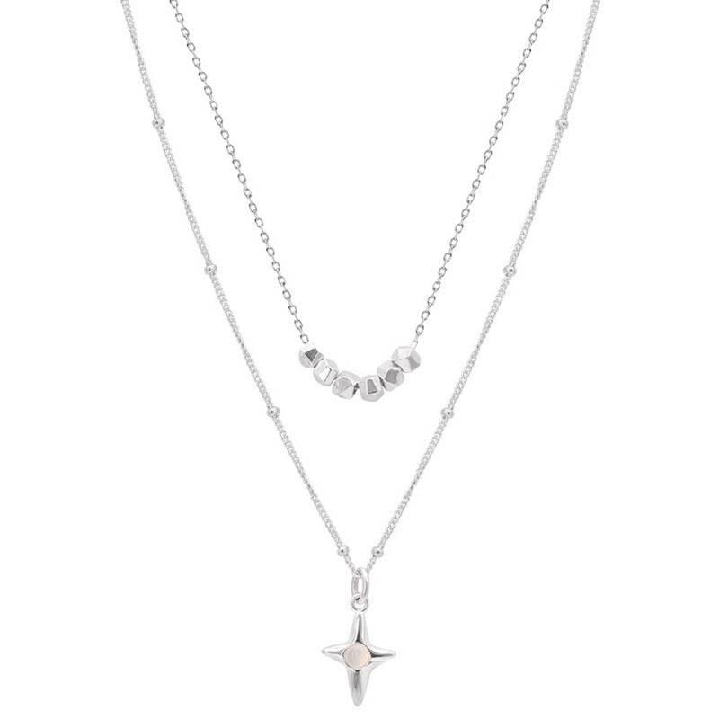 Double Layer Stainless Steel Opal Cross Double-layer Necklace For Women Girls New Trend Neck Chain Rustproof Jewelry Party Gift - Velora