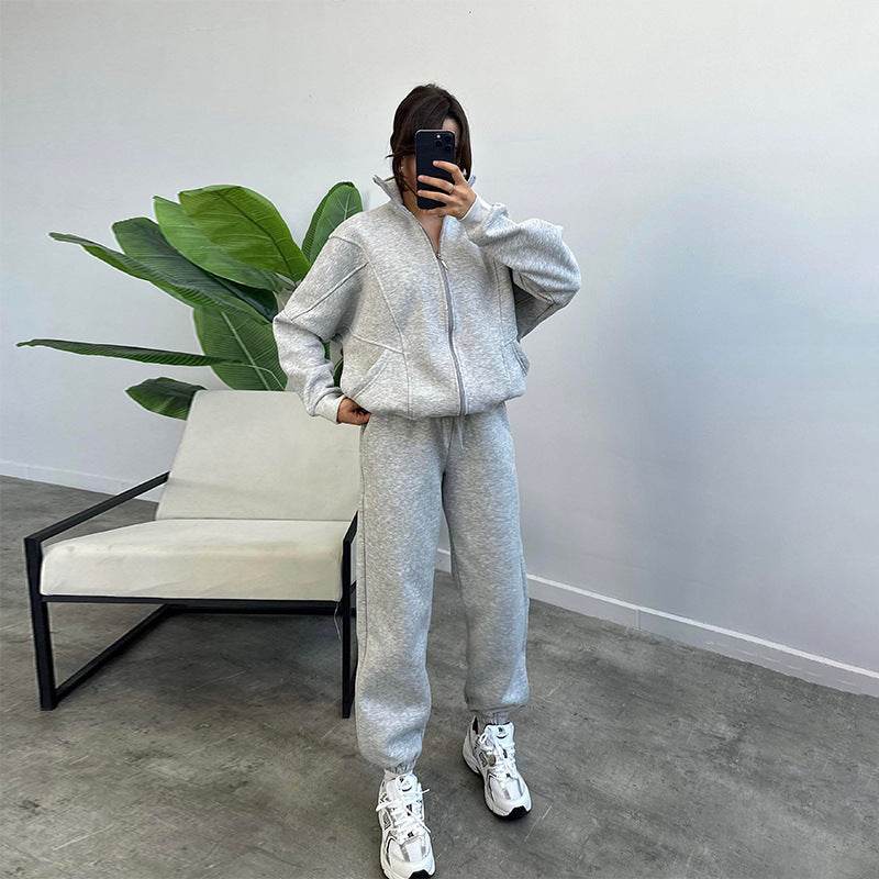 Sports Suits With Pockets Stand-up Collar Zipper Cardigan And Drawstring Trousers Fashion Jogger Set Outfits Tracksuits Women's Clothing - Velora