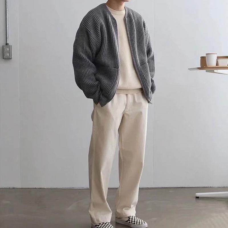 Men Zip Up Knitted Cardigan Lined Funnel Neck Jumper Sweater Pockets Coat All Seasons Comfortable Soft Long Sleeve - Velora