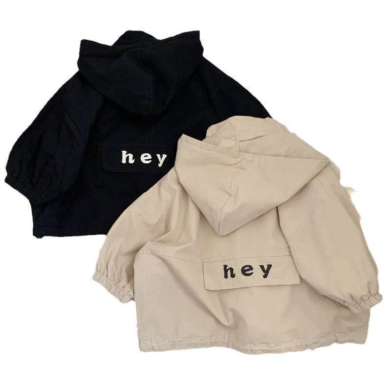 Children's Letters Anorak Cotton Zip Hoodie Windproof Jacket - Velora