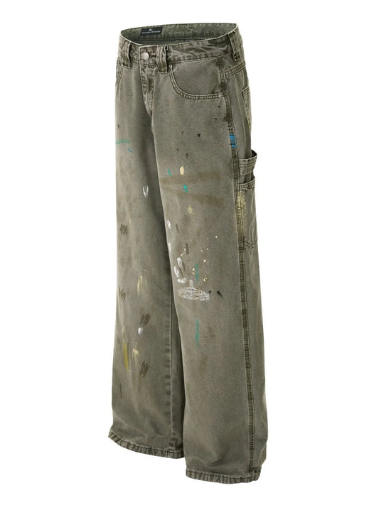 Men's Paint Splattered Wide Leg Jeans - Velora