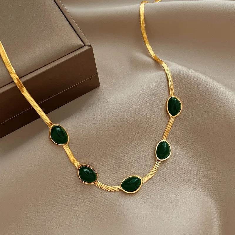 Fashion Jewelry Green Stone Crytal Snake Chain Multilayer Necklace For Women Pendant Boho Fashion Jewelry Gift - Velora
