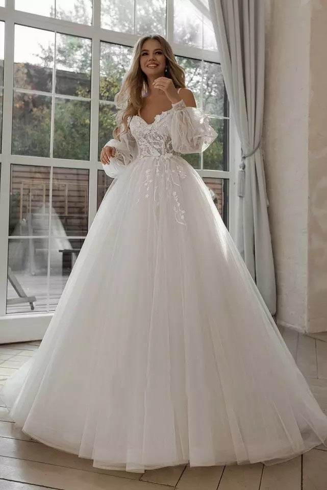 Boho Bride Gown Puff Sleeve Off Shoulder Wedding Dresses - Velora
