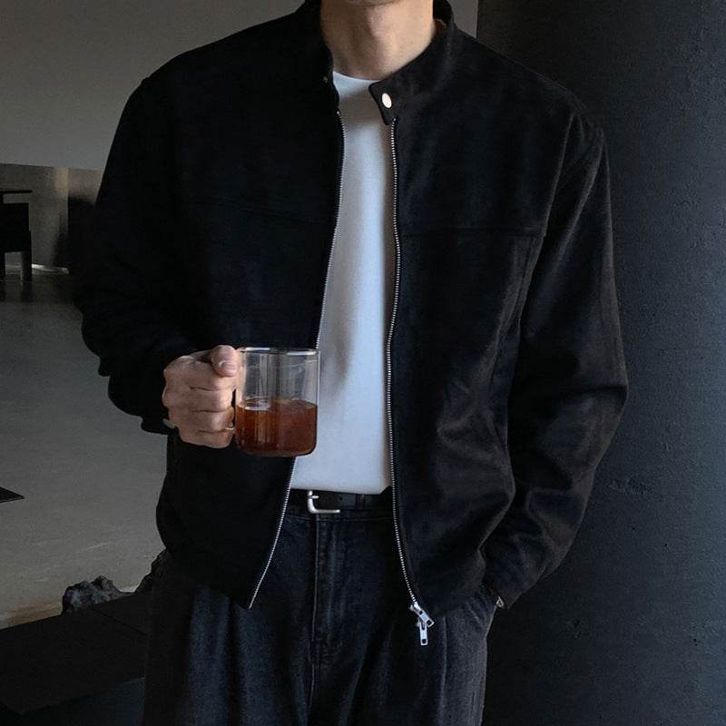 Brown Maillard Stand-up Collar Jacket - Velora
