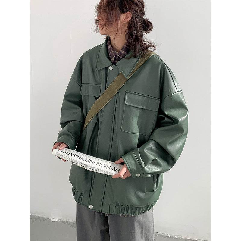 Spring And Autumn Leisure Japanese Loose Leather Jacket - Velora