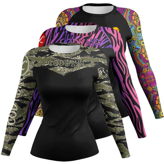 Printed Slim Fit Long Sleeve Workout Tops for Women - Velora