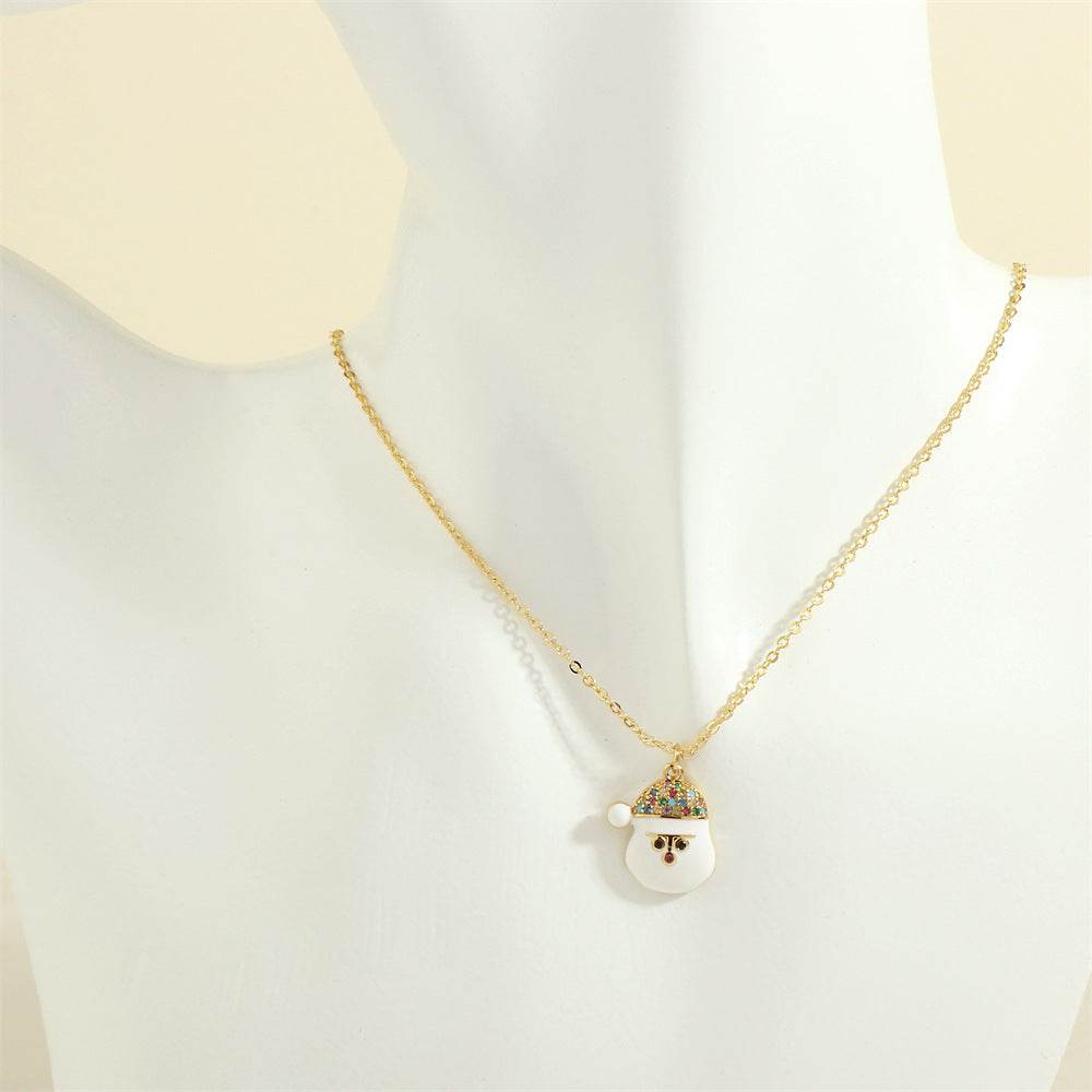 Christmas Tree Santa Claus Elk Snowman Oil-drop Necklace With Colored Rhinestones Ins Festival Clavicle Chain Necklace For Women Jewelry - Velora