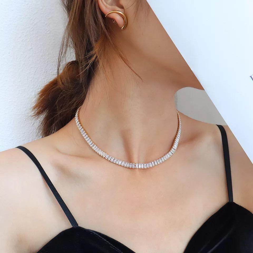 Zircon Tennis Chain Real Gold Plating OT Buckle Necklace - Velora