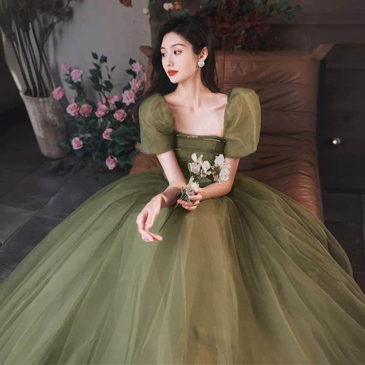 Women's Mori Style Evening Wear Fairy Temperamental Green Slim Fit - Velora