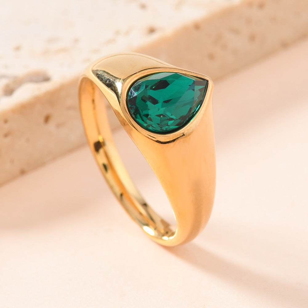 Colorful Rhinestone Rings Fashion Personality Teardrop-shaped Ring For Women Jewelry - Velora
