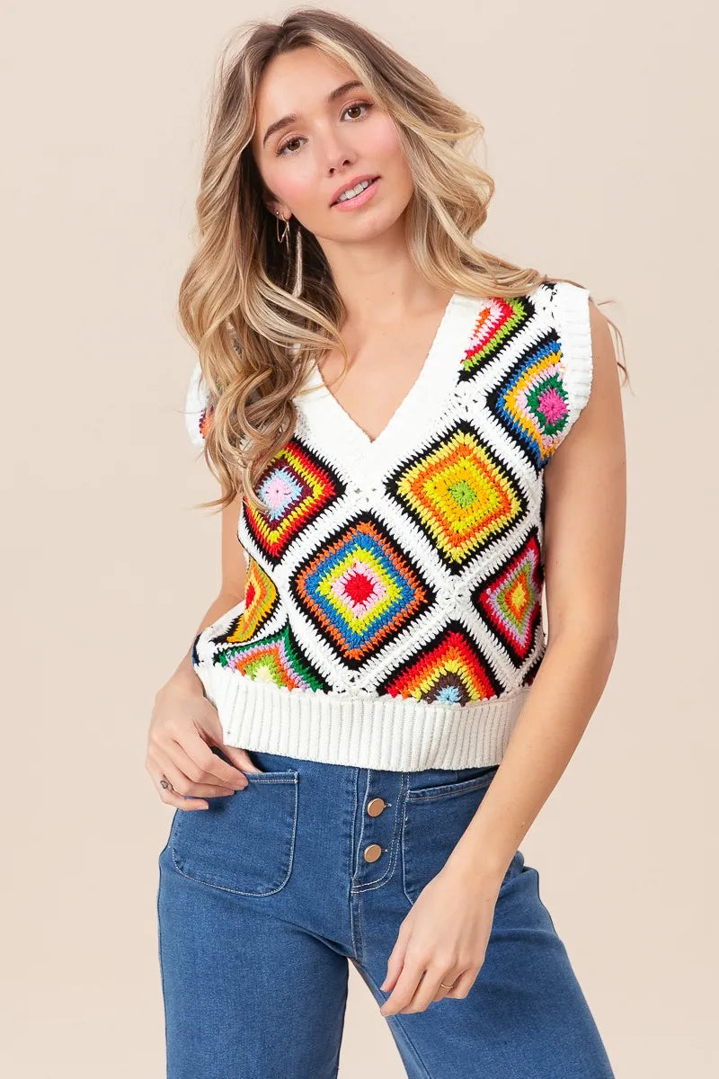 BiBi Diamond Granny Square Sweater Vest - Velora