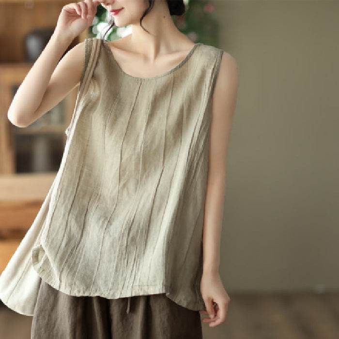 Casual Cotton And Linen Art Solid Color Loose-fitting Versatile summer blouse Top For Women - Velora