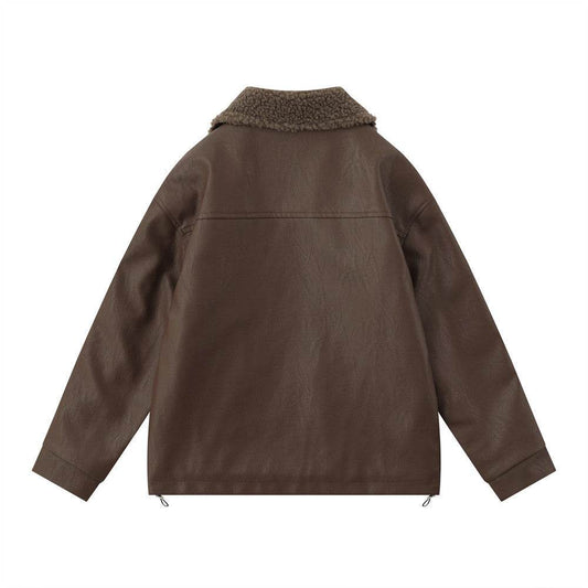 American Retro Autumn And Winter Men's Wear Loose And Warm PU Leather Jacket - Velora
