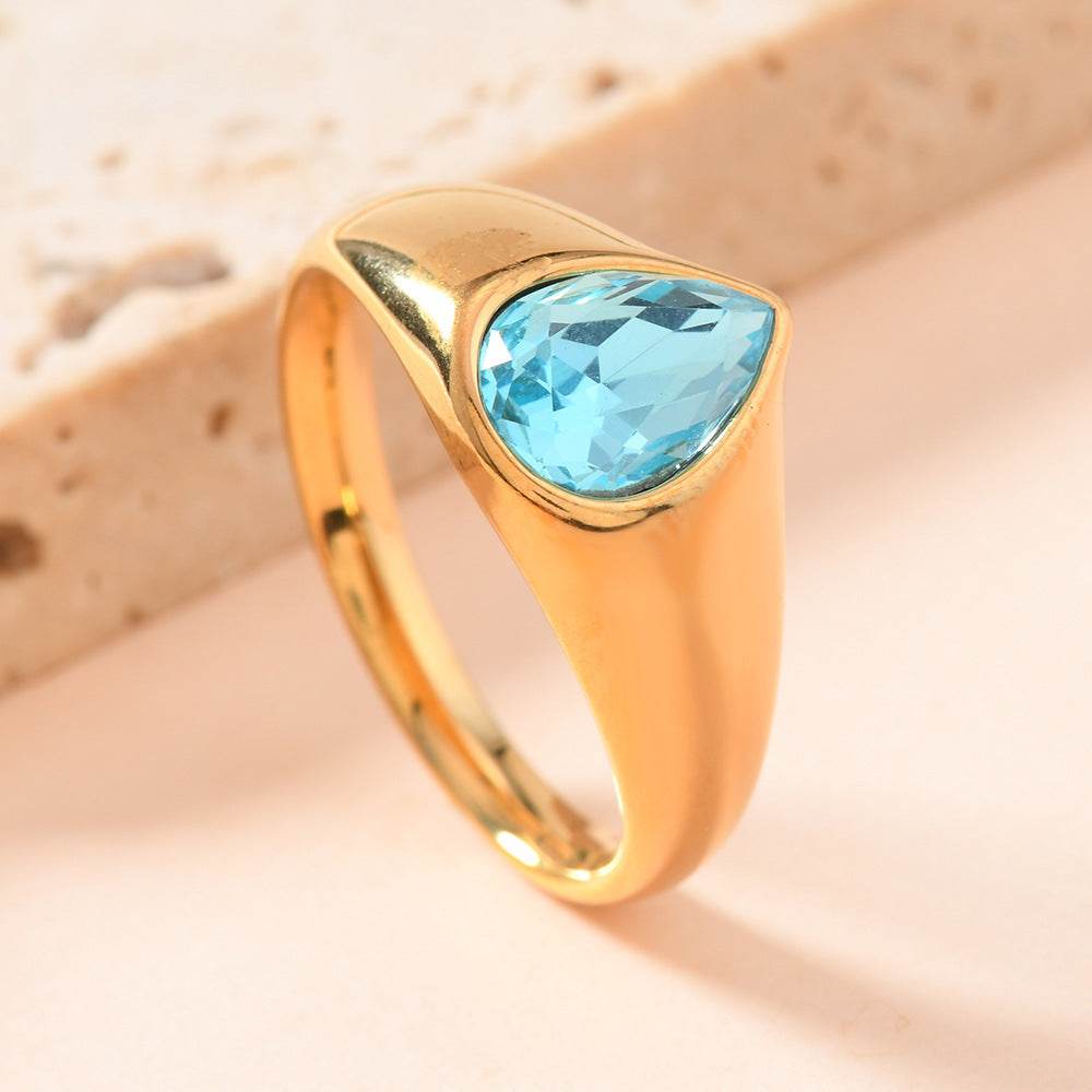 Colorful Rhinestone Rings Fashion Personality Teardrop-shaped Ring For Women Jewelry - Velora