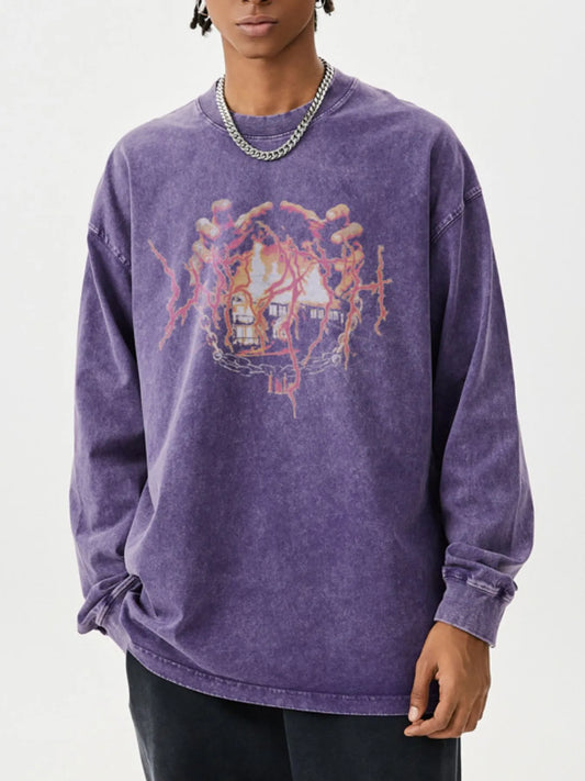 Men's Graphic Oversized Long Sleeve T-Shirt - Velora