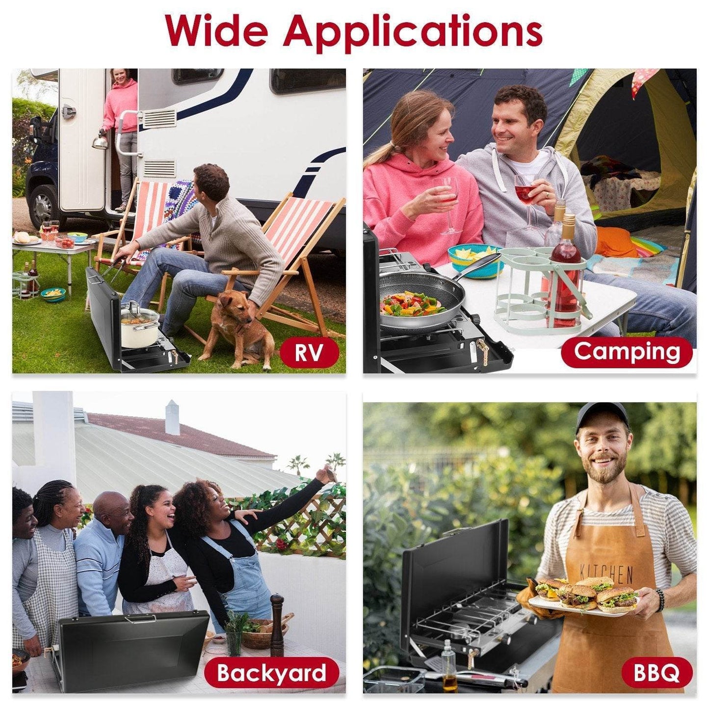 Portable 2 burner Gas Stove propane range camping gas outdoor stove burner - Velora