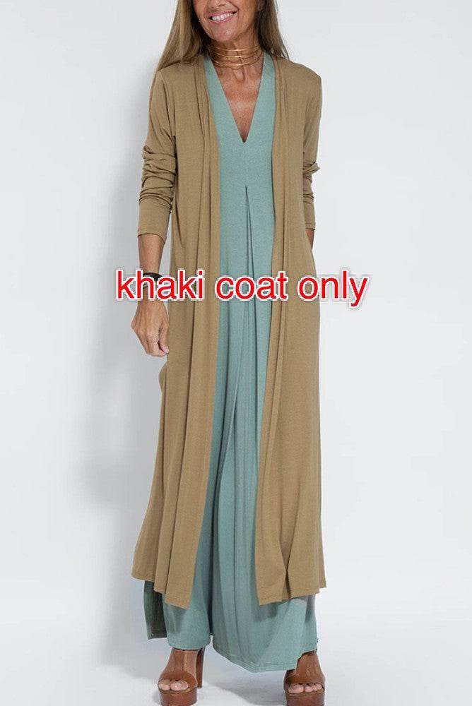 New Solid Color V-neck Sleeveless Dress Long Cardigan Jacket Suit For Women - Velora