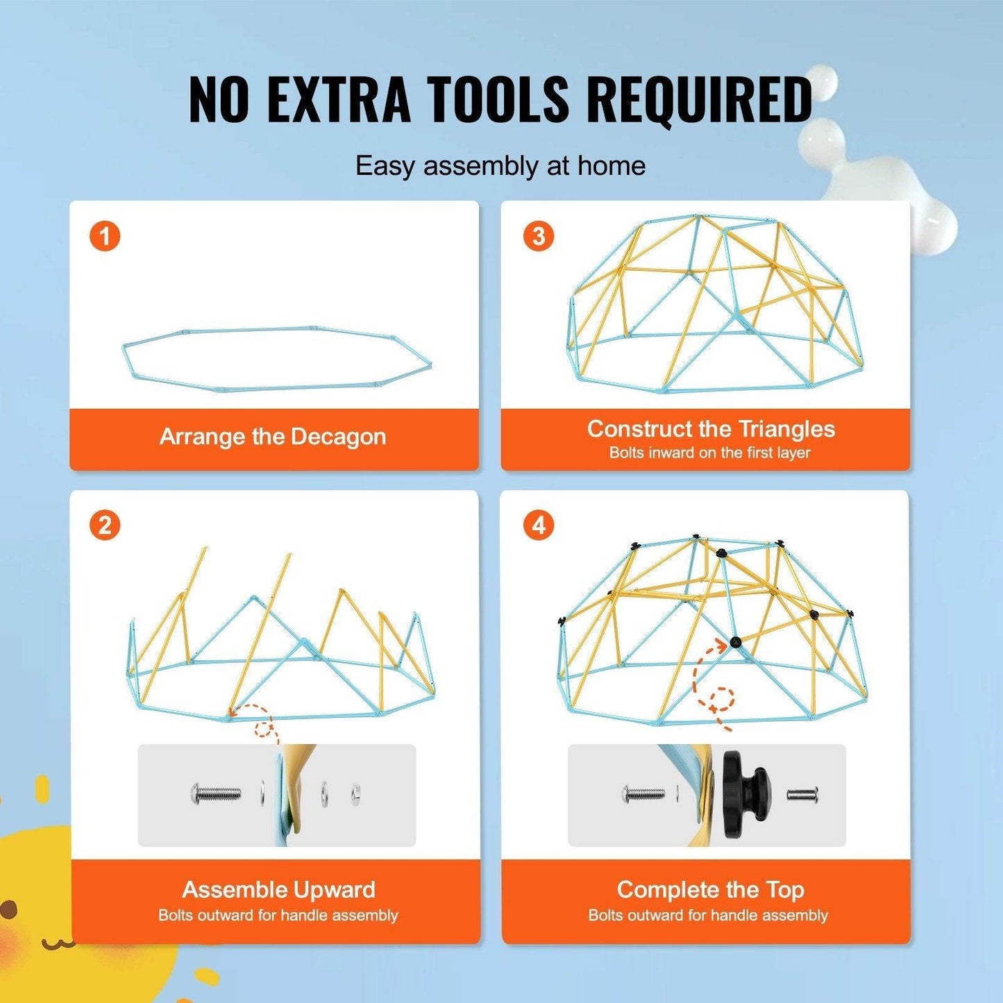 Climbing Dome, For Kids 3 To 9 Years Old, 8FT Geometric Dome Climber With Slide,Jungle Gym Supports 600LBS And Easy Assembly, With Climbing Grip, Outdoor And Indoor Play Equipment For Kids - Velora